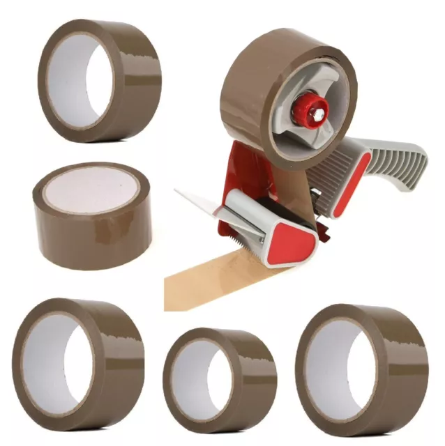 Tape Dispenser Gun + 3 Rolls Buff Brown Parcel Packing Packaging Tape 50mm X 66M