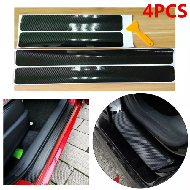 4x Black Carbon Fiber Car Door Plate Sill Scuff Cover Anti-Scratch Sticker Decor