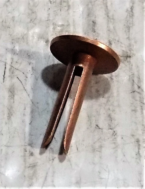 1/4" Dia X 7/8" Long Split Leg Copper Rivet, 5/8" Dia Head X 1" OAL, 20 Pieces