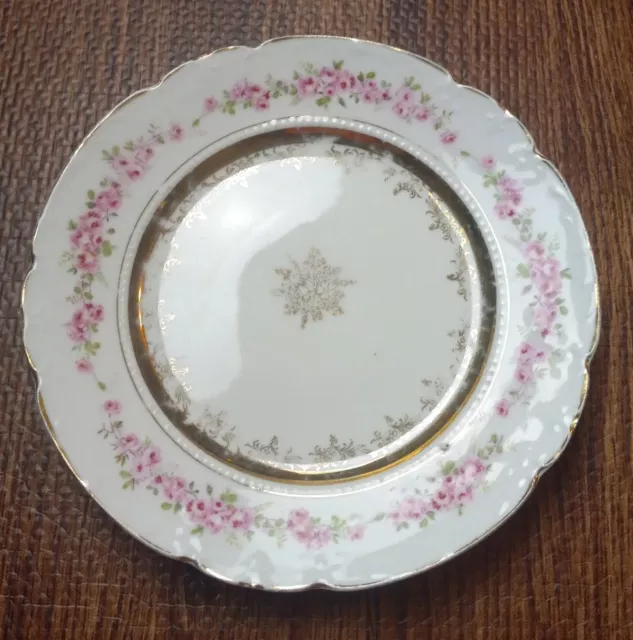 Old KPM Germany Hand Painted Floral Plate Pink Green Gold