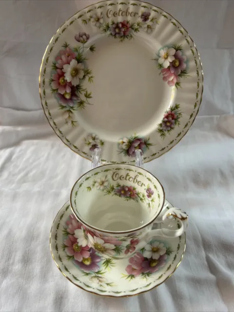 Royal Albert Trio Cups Saucer Plate Flower Of The Month October Mint