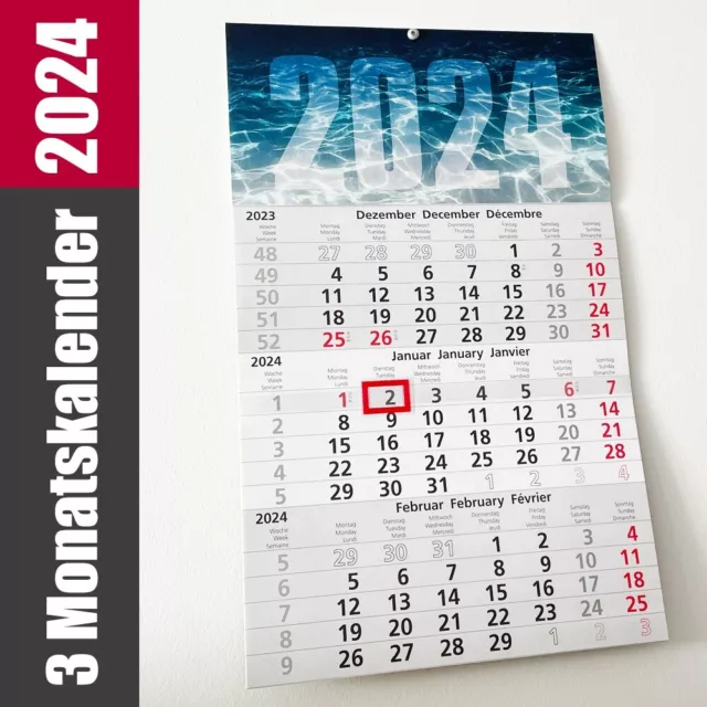 3- Monatskalender 2024 Kalender Bürokalender Wandkalender Wandplaner MOTIV MEER 3