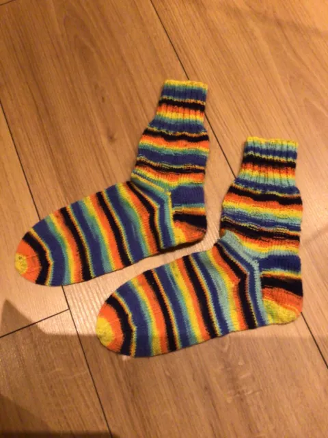 Wollsocken, selbst gestrickte Socken, Größe 39, bunt, Neu