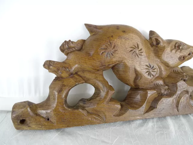 15 " Antique French Hand Carved Wood Solid Oak Pediment - Animal - Hare  19th 2
