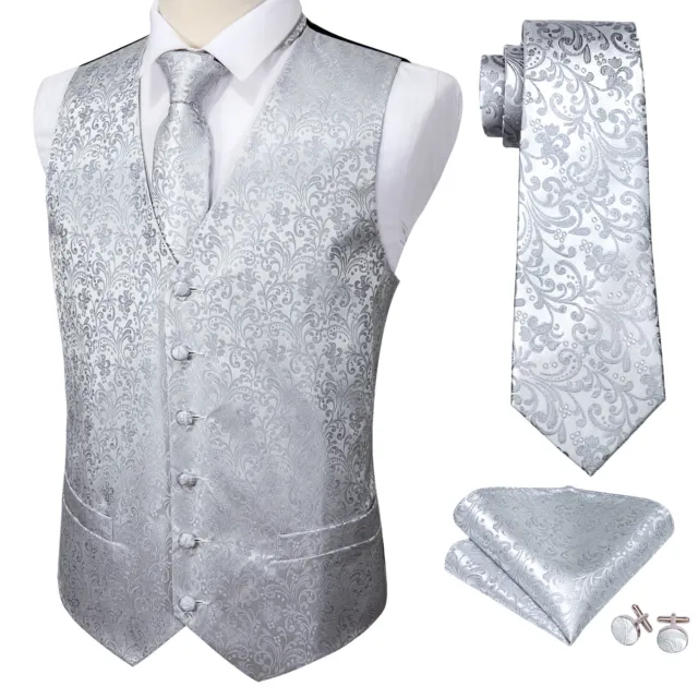 Gilet gilet cravatta da uomo argento floreale tessuto matrimonio set regalo