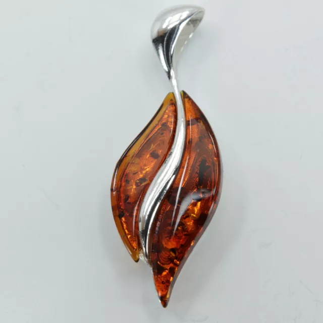 Natural Cognac / Brown  BALTIC AMBER Pendant 925 STERLING SILVER #1043