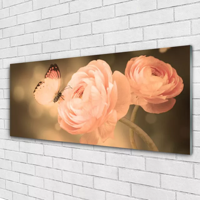 Immagine Arte da Parete Vetro Tempereto 125x50 Farfalla Rose Natura