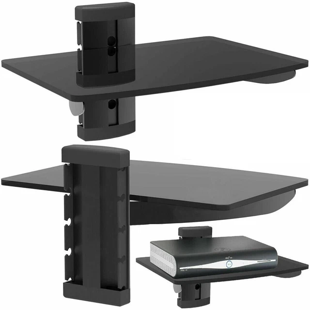 1 TIER BLACK Glass Floating Wall Mount Shelf Sky Box Game Console DVD