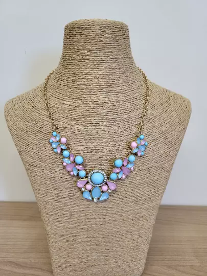 Pastel Pink & Blue Enamelled Necklace on a Gold Coloured Chain