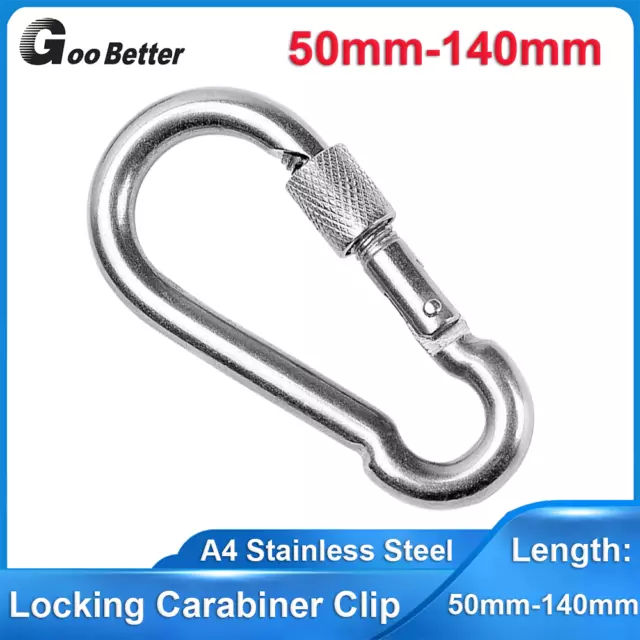 316 Stainless Steel Locking Carabiner Clip Snap Spring Climbing Holder Hook Lock