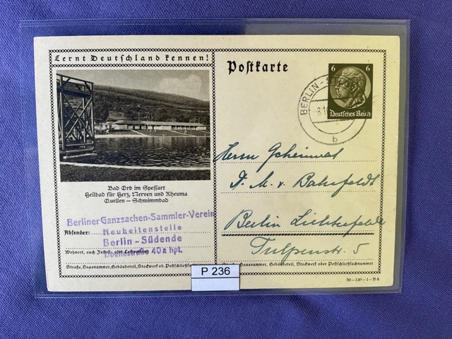 DR 1933-45, Ganzsache, P236, DV: 39-130-1-B8, Bad Orb