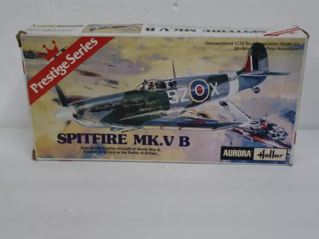 Aurora Heller 1/72 Spitfire MK V B British WWII Model Airplane Kit 6605  1977