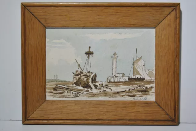 Tableau marine peinture aquarelle port bateau voilier phare vieux gréement mer