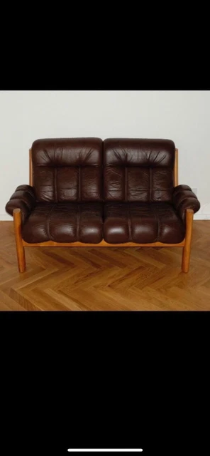 Mid Century Danish Ekornes Teak and Leather "Montana" 2 Seater Sofa Vintage