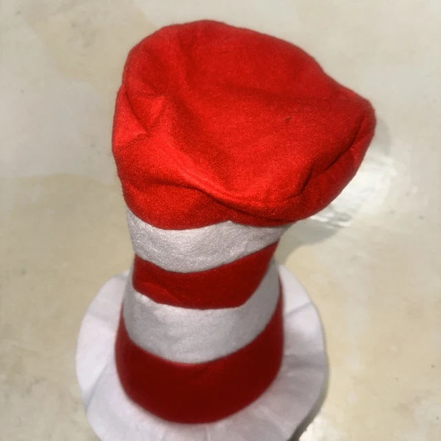 DR SEUSS CAT IN THE HAT Costume Top Hat Adult Red White Striped Tricot