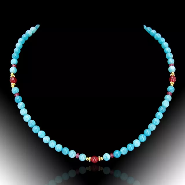 BAILYSBEADS edle Larimar-Kette Halskette Collier mit Rubin neu Ki45