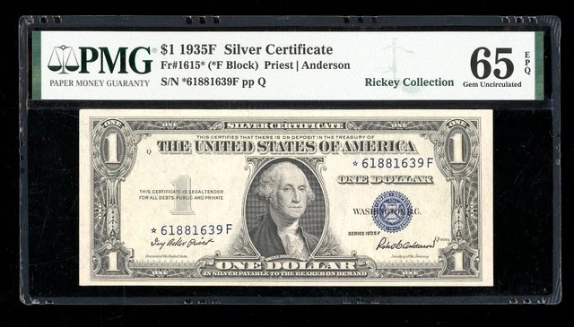DBR $1 1935-F Silver STAR Gem Fr. 1615* PMG 65 EPQ Serial *61881639F