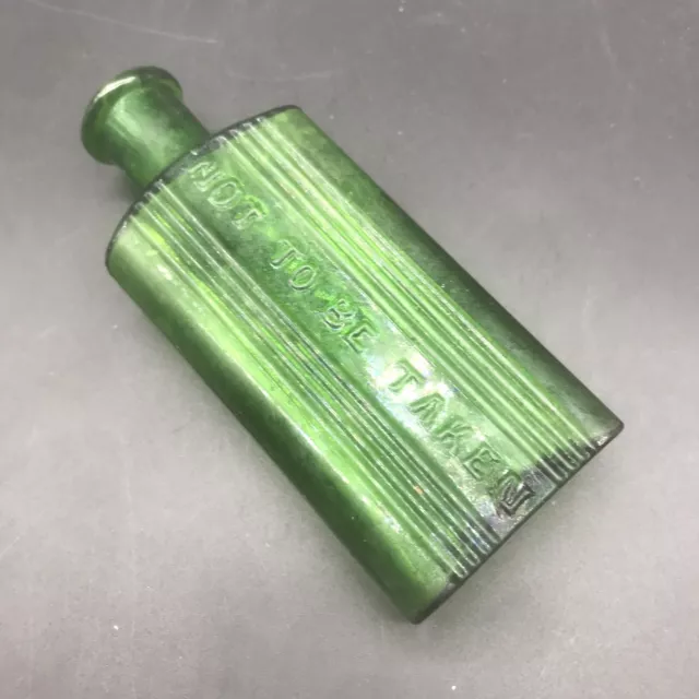 Poison Bottle Green 2 Oz Not To Be Taken Rectangular Reeded Chemist apothecary