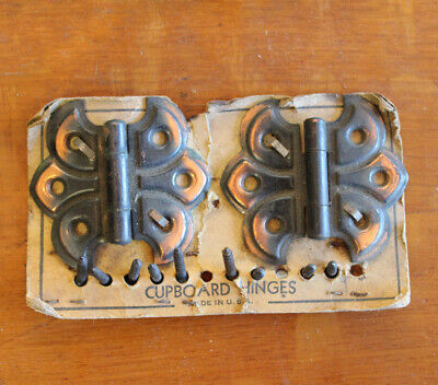 Pair x2 NOS Antique Copper Flashed Cabinet Hinges Japanned Cupboard 1920s
