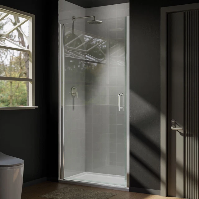 36 In. to 37-3/8 In. x 72 In Semi-Frameless Pivot Shower Door in Chrome With