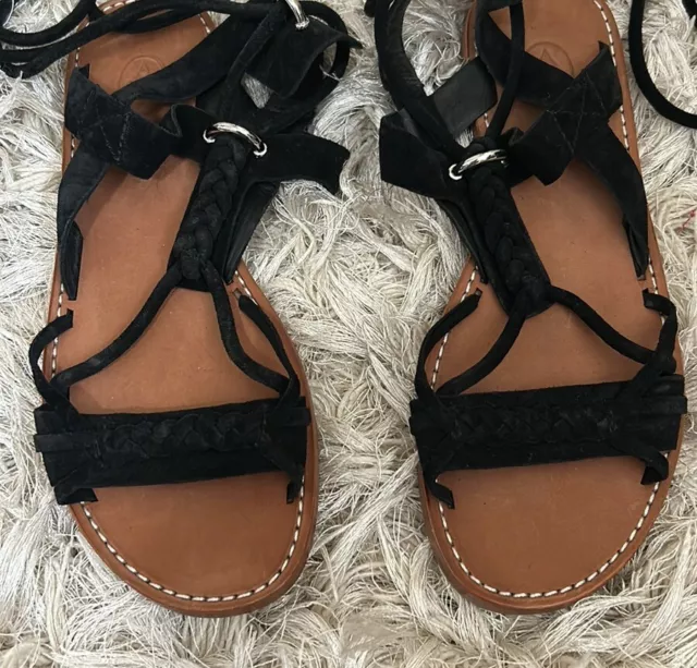 NWOB ASH Peace Black Suede Lace Up Braided Tall Gladiator Sandals $255 size 37/7 2