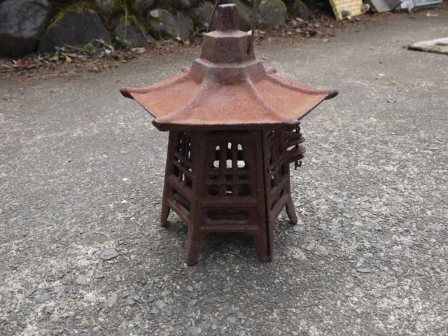 Japanes Antique TOUROU iron Traditional lamp Lantern hexagon Buddhism/156y
