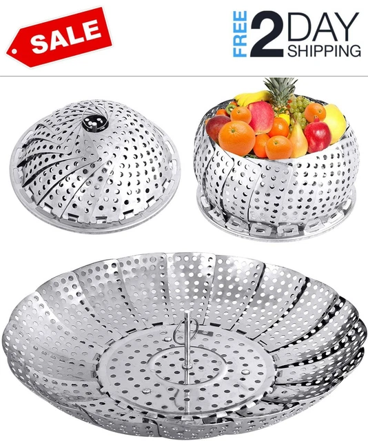 Veggie Vegetable Steamer Basket Folding Steaming Basket Metal Stainless Steel US