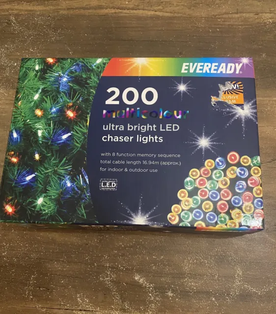 Christmas Eveready Ultra Bright 200 Led Chaser Lights Multicolour Memory Cable.