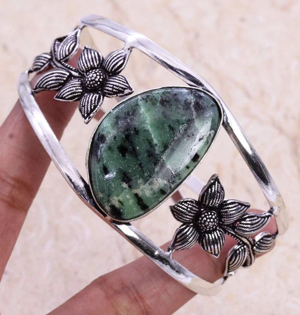Gorgeous Ruby Zoisite 925 Silver Plated Handmade Bangle/Bracelet Free Size Gift
