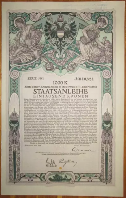 ÖSTERREICH AUSTRIA 8. Kriegsanleihe 1.000 Kronen 1918 Austrian War Loan