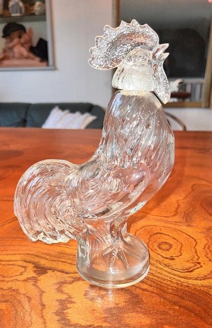 Lot de 2 coquetiers en verre moulé transparent et décor poule coq et poussins vintage