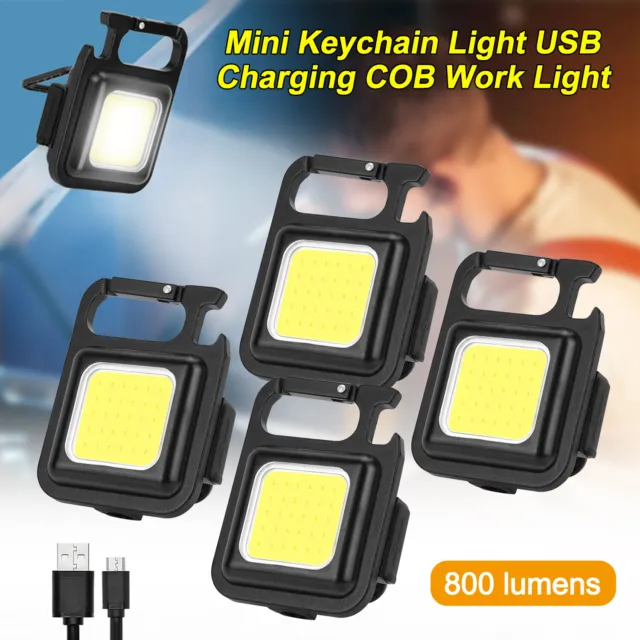 4PCS Mini COB Flashlights Bright Rechargeable Keychain Lamp Portable Work Light