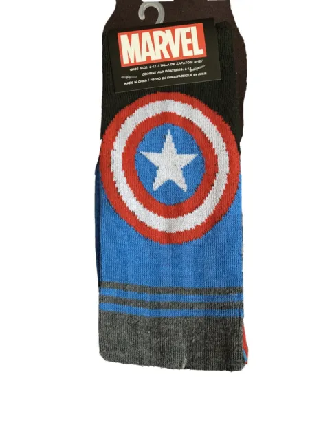 MARVEL MEN'S 2 pair pack Captain America Crew Socks Size 6-12 NEW $10. ...