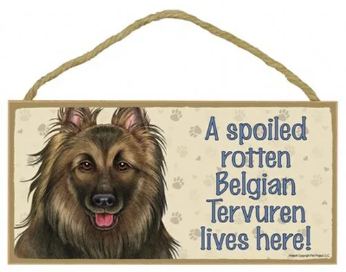 A Spoiled Rotten Belgian Tervuren lives here! Dog Sign 5"x10" Wood Plaque 918