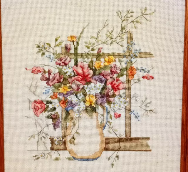 Water Pitcher with Flowers Window Framed Picture Handmade Finished Cross Stitch 2