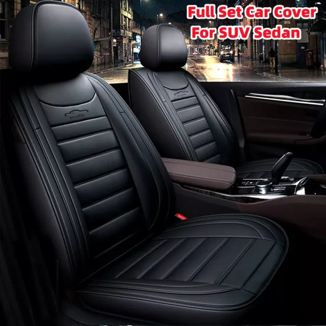 Black Car Seat Cover 5 Seats PU Leather Full Set Cushion Universal For SUV Sedan