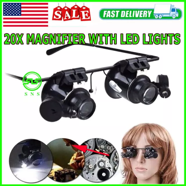 20X Magnifying Magnifier Glasses Magnifaction Jeweler Loupe Repair LED Light New