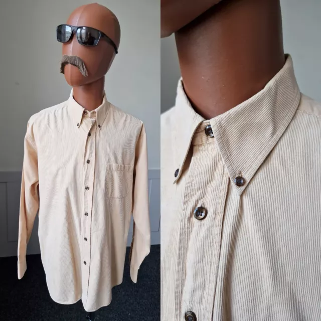 Vintage Italian Play Corduroy SHIRT -2XL- Tan Button Down Preppy 1990s  BJ84