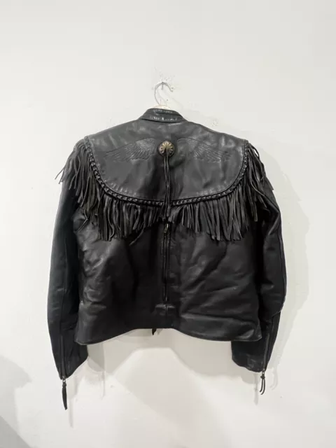 VTG Women’s Harley-Davidson x Willie G  Black Leather Fringe Jacket 36 / 8 W