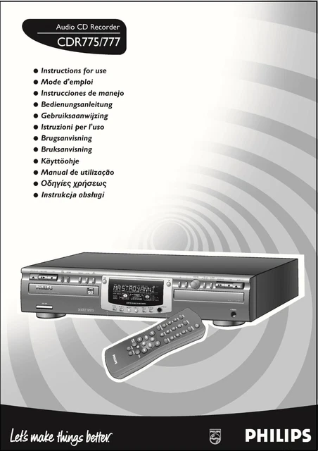 Philips CDR775/ 777 CD Recorder Owner's Manual - 32lb paper & heavyweight covers