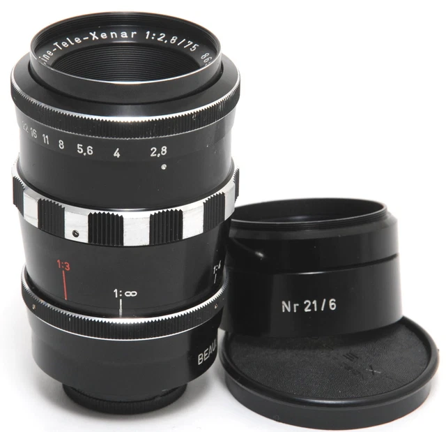 Schneider Cine-Tele-Xenar 2,8/75 mm C montaje NO PROBADO con capó, tapas para Beaul