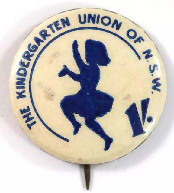 Vintage The Kindergarten Union of NSW 1/- Pin Badge - Girl Dancing