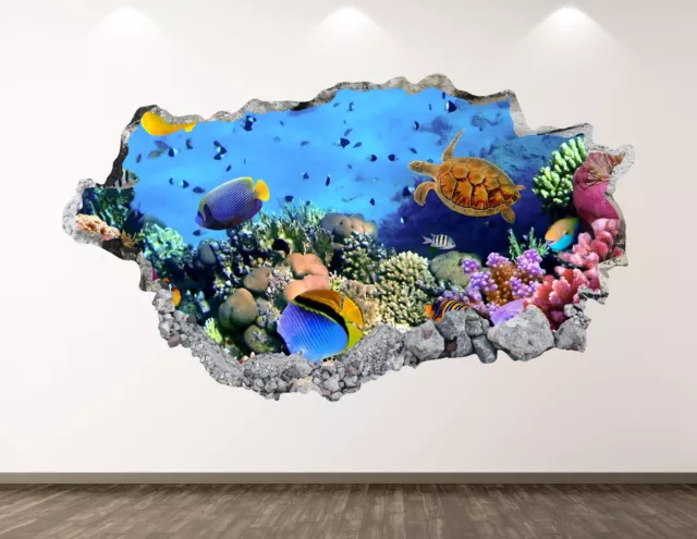 Aquarium Wall Decal Art Decor 3D Smashed Ocean Marine Mural Boys Sticker BL74