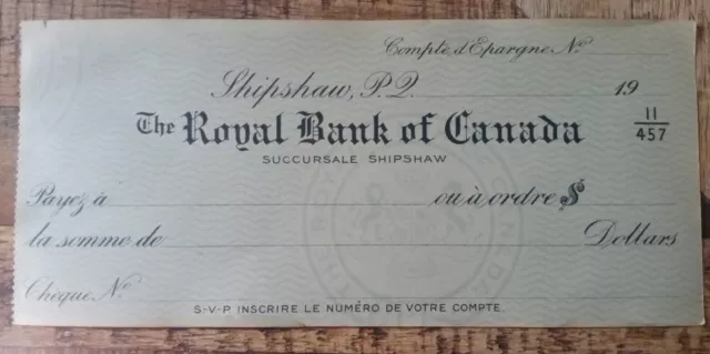 The Royal Bank Of Canada  - Vintage Chèque Collectible Rare - SHIPSHAW