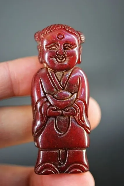 Unique Chinese Old Jade Hand Carved *Boy* Pendant/Statue Z4