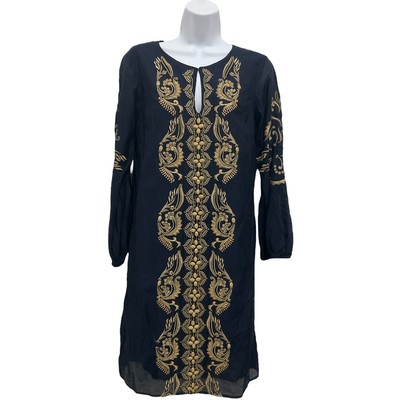 Anthropologie KAS New York Womens Tunic Dress Blue Floral Embellished beaded S