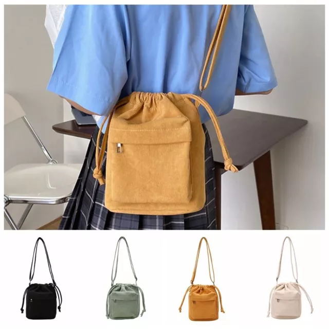 SOLID COLOR DRAWSTRING Bucket Bag Korean Style Single Shoulder Bag Girl ...