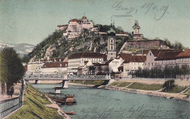 Postkarte - Graz / Albrechtsbrücke mit Schlossberg u. Mur (43)