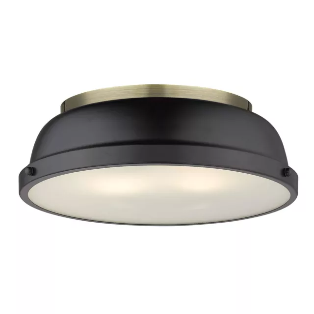 Golden Lighting 3602-14 AB-BLK Duncan Flush Mount, Aged Brass with Matte Blac...