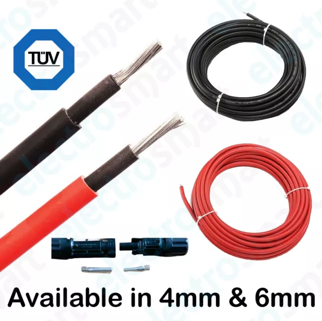 Solar Cable Panel PV 4mm 6mm Red Black DC Rated Insulated Wire for MC4 Connector